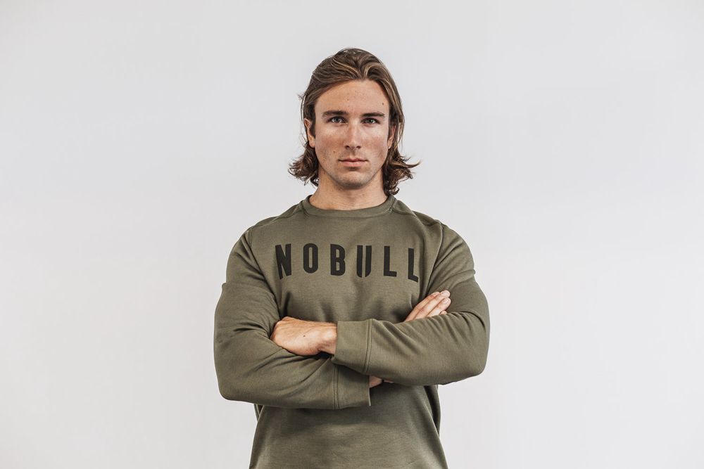 NOBULL Men's Crew Sweatshirts - Army Green - Ireland (4906PFQRO)